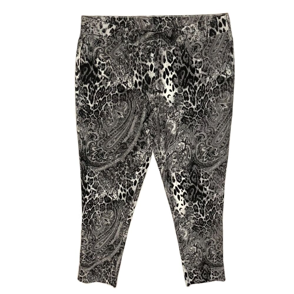 Simply Noelle Leopard Paisley Mixed Jeggings Black White Stretch Pant XXL SSS9